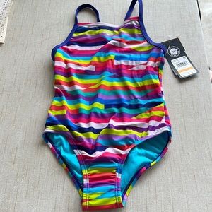 Speedo Girls Size 7/8 One Piece Multi Color Swimsuit NWT